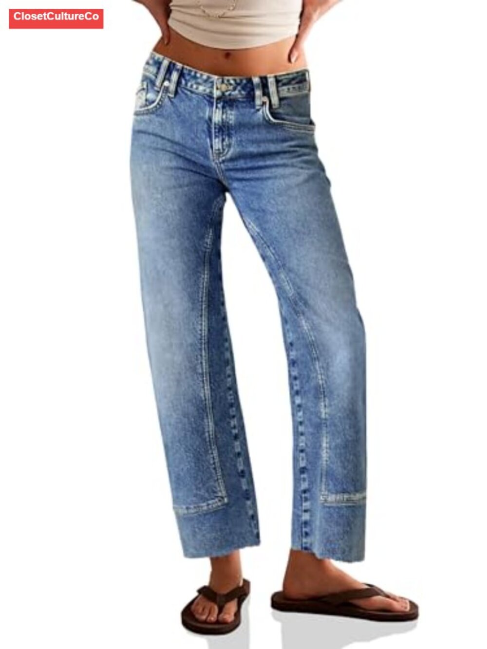 Straight Leg Stretchy High Waisted Cropped Ankle Jeans with Pockets